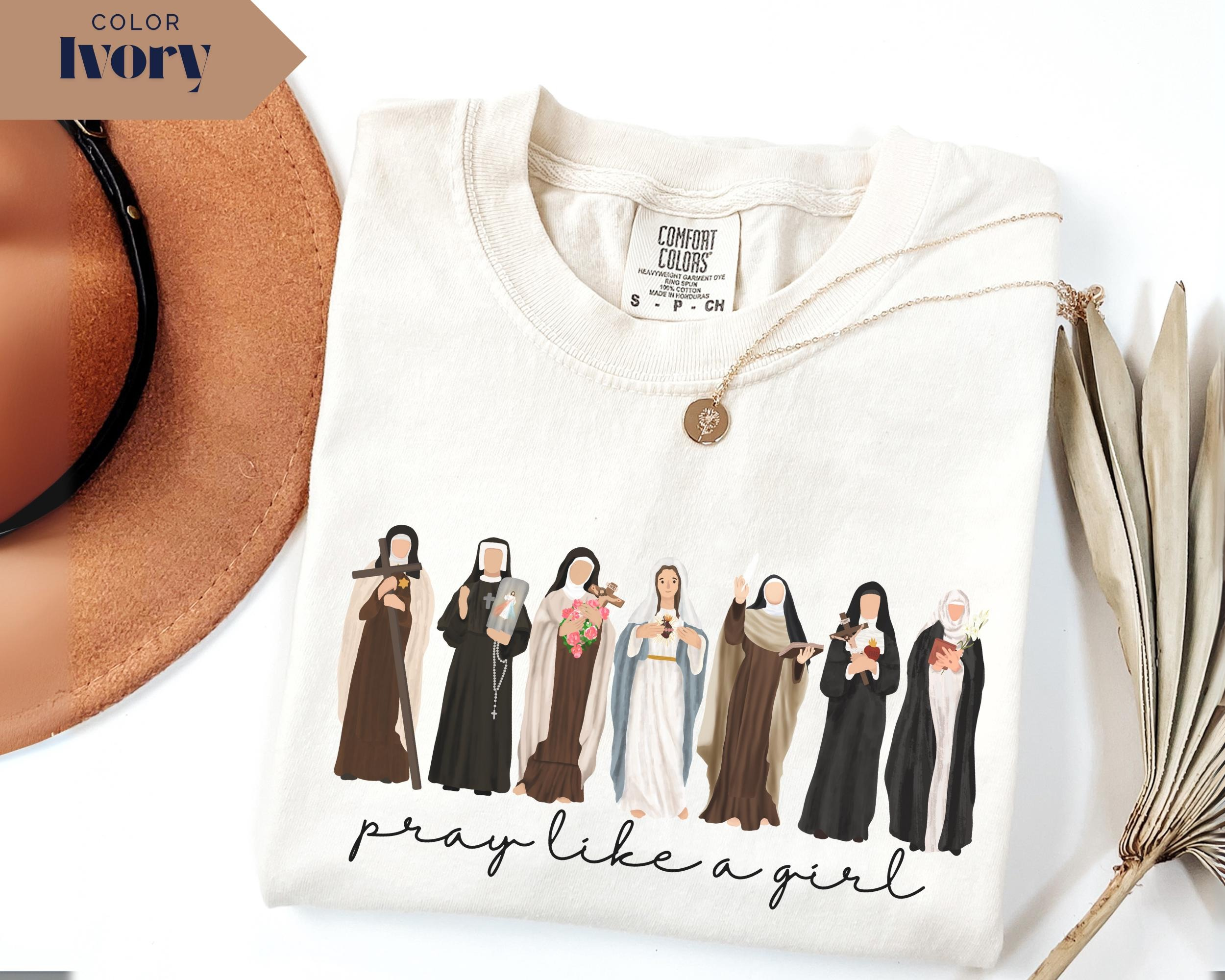 Comfort Colors Pray Like A Girl Shirt, Catholic Saint Graphic Tee, Christian Faith T-Shirt, Religious Gift for Women